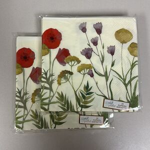 Field Poppy Florals Ivory Set of 20 x 2 Square Paper Napkins